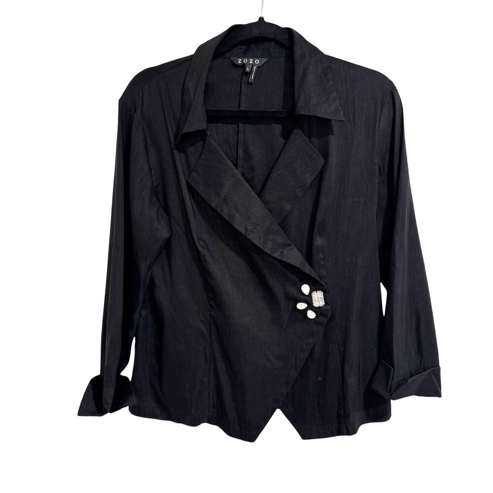 Zozo Womens Black Blazer Dressy Dinner Jacket Jeweled Size Large Linen Blend